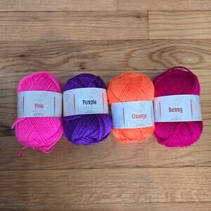 4 mini bright yarn skeins pink, purple, orange, berry